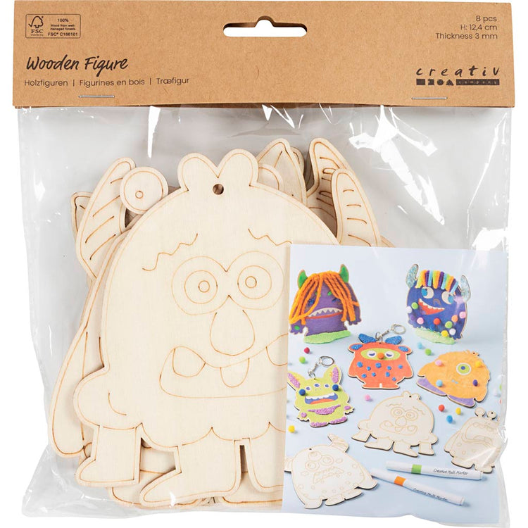Creativ company http: www.cchobby.nl houten-figuren-monsters-h-12-4-cm-dikte-3-mm-8-stuk-1-doos