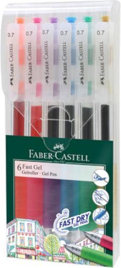 Faber-castell gelpen - fast gel - schrijfbreedte 0.7 mm - 6 stuks - fc-640908