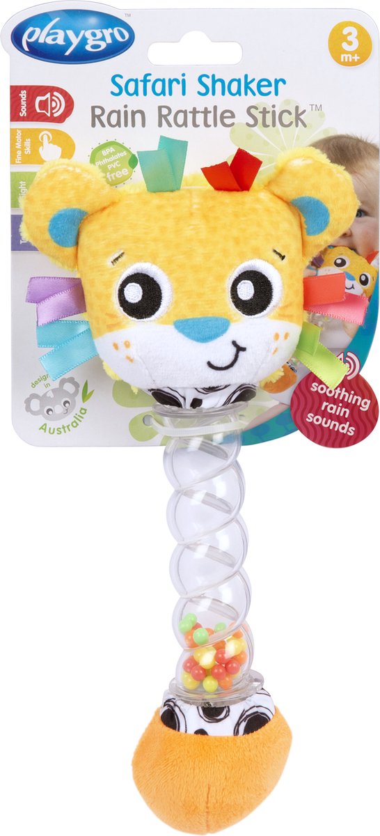 Playgro safari shaker rain rattle stick - rammelaar - speelgoed baby - speelgoed 1 jaar - baby speelgoed - baby rammelaar