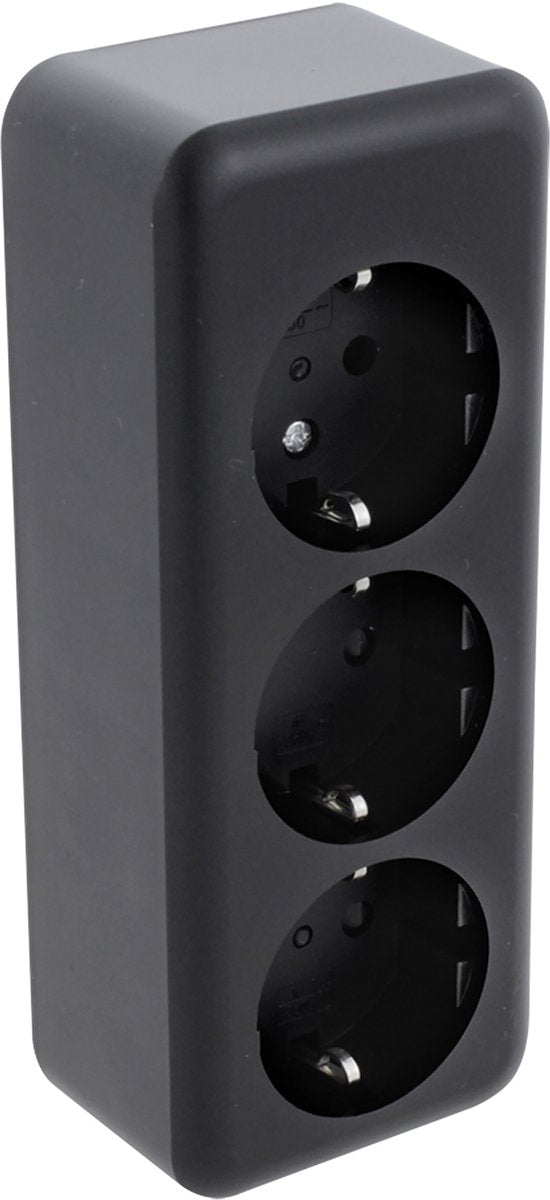 Q-link - wandcontactdoos - opbouw - 3-voudig stopcontact - randaarde - kinderbeveiliging - mat zwart