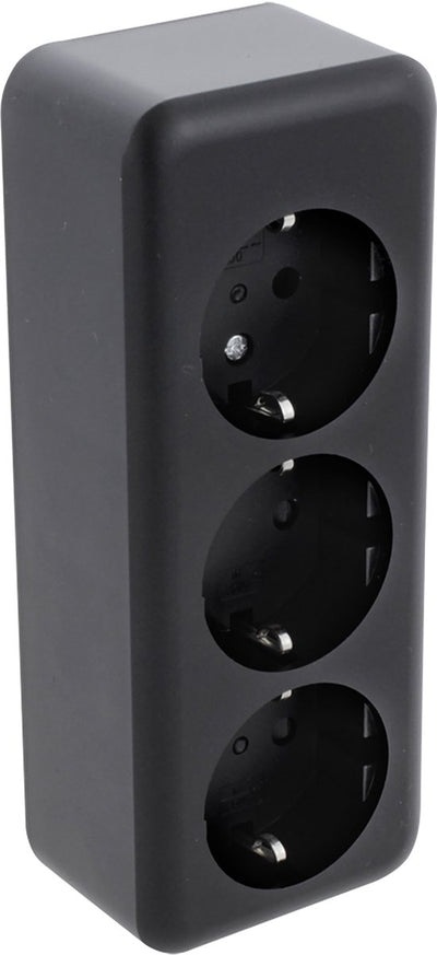 Q-link - wandcontactdoos - opbouw - 3-voudig stopcontact - randaarde - kinderbeveiliging - mat zwart
