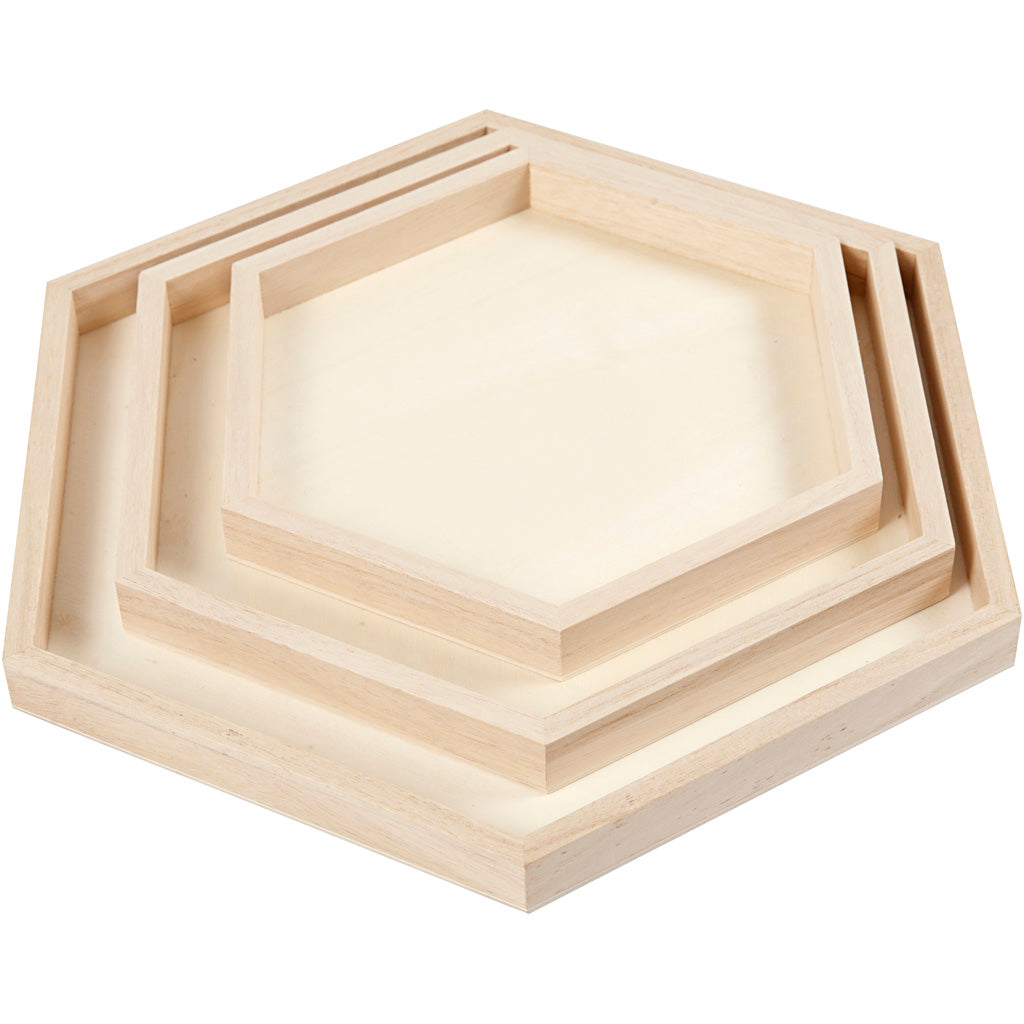 Creativ company houten dienbladen divers, set van 3