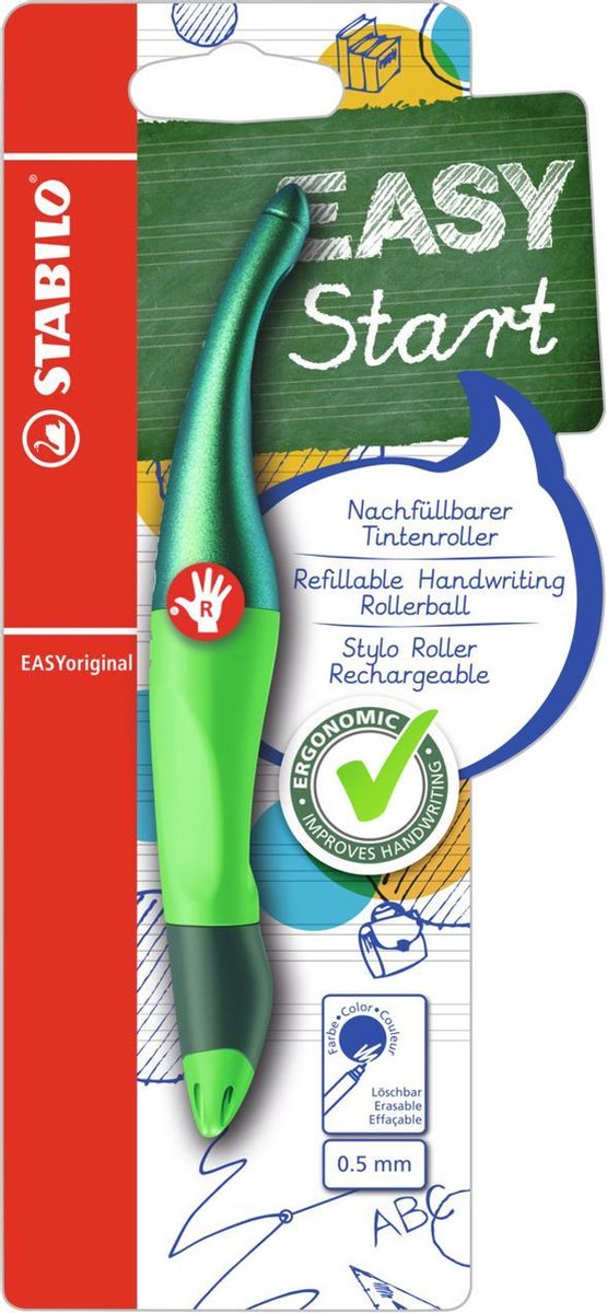 Stabilo easyoriginal - ergonomische rollerball - rechtshandig - blauwe inkt - holograph edition - navulbaar - groen