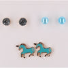 Happy love earring set blue horses 3 stuks