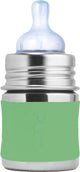 Pura speenfles 150 ml - plasticvrij - drinkfles - voorkomt maagkrampen - vaatwasserbestendig - inclusief siliconen speen, reisdop en sleeve - top is verwisselbaar - veelzijdig - moss