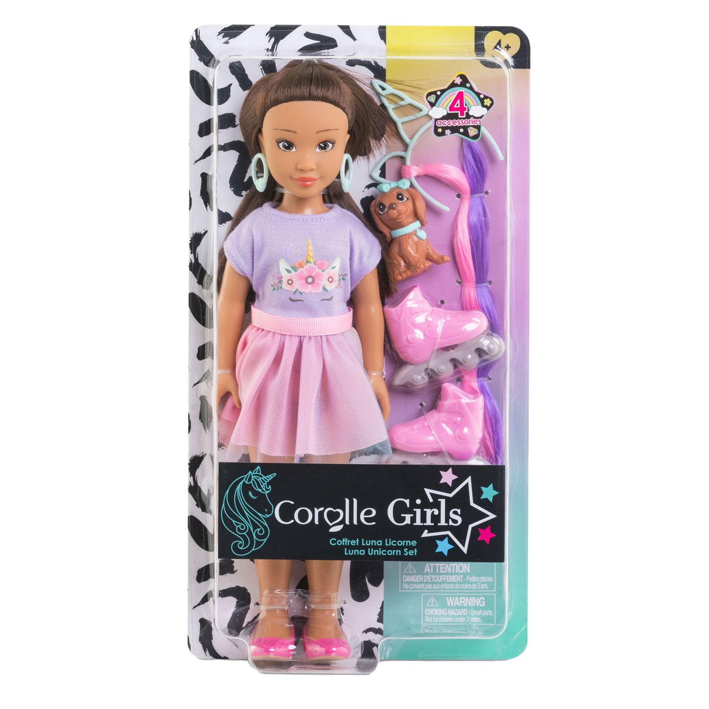 Corolle modepop luna eenhoorn met accessoires en hond - 28 cm.
