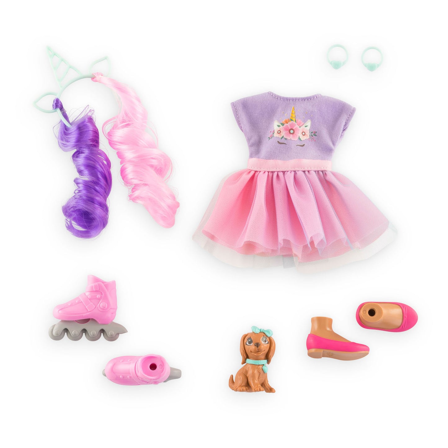 Corolle modepop luna eenhoorn met accessoires en hond - 28 cm.
