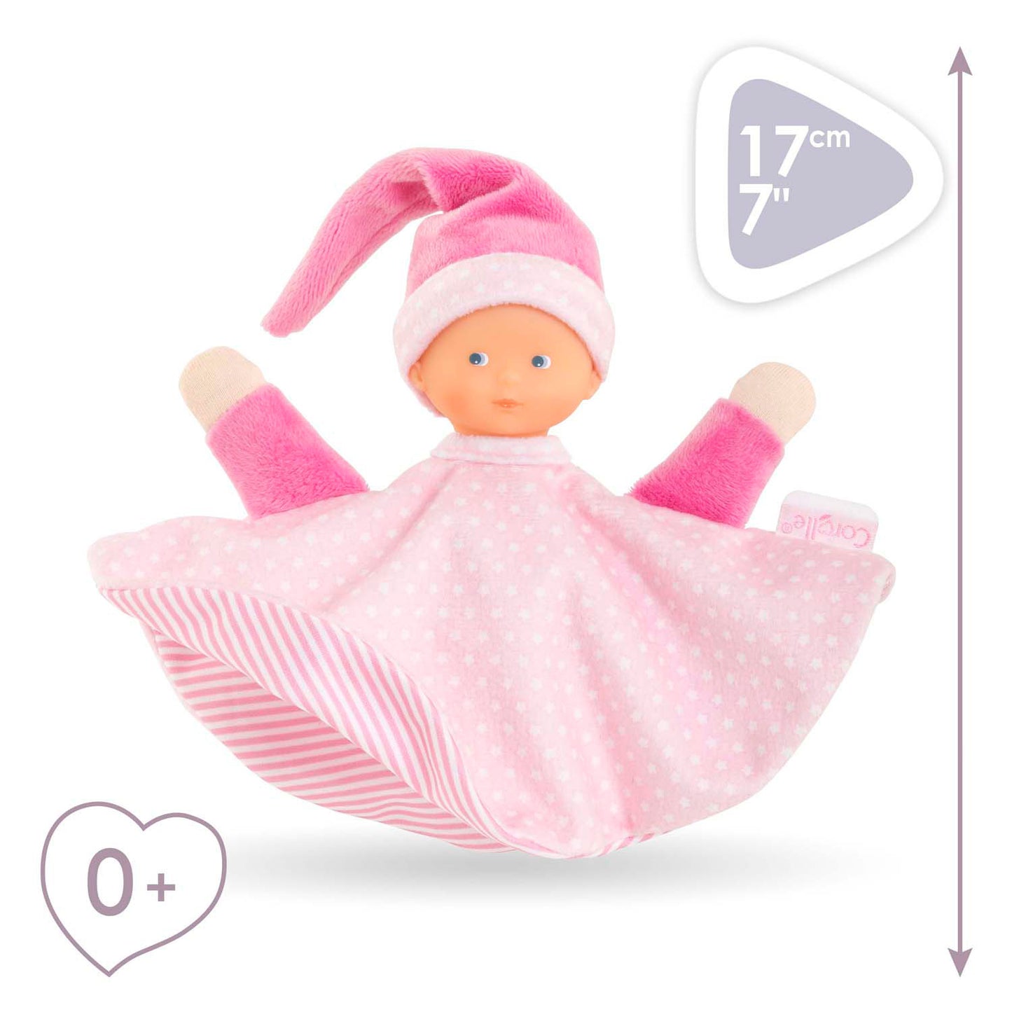 Corolle knuffeldoek roze - tidoudou babydoekje 17cm voor baby's.