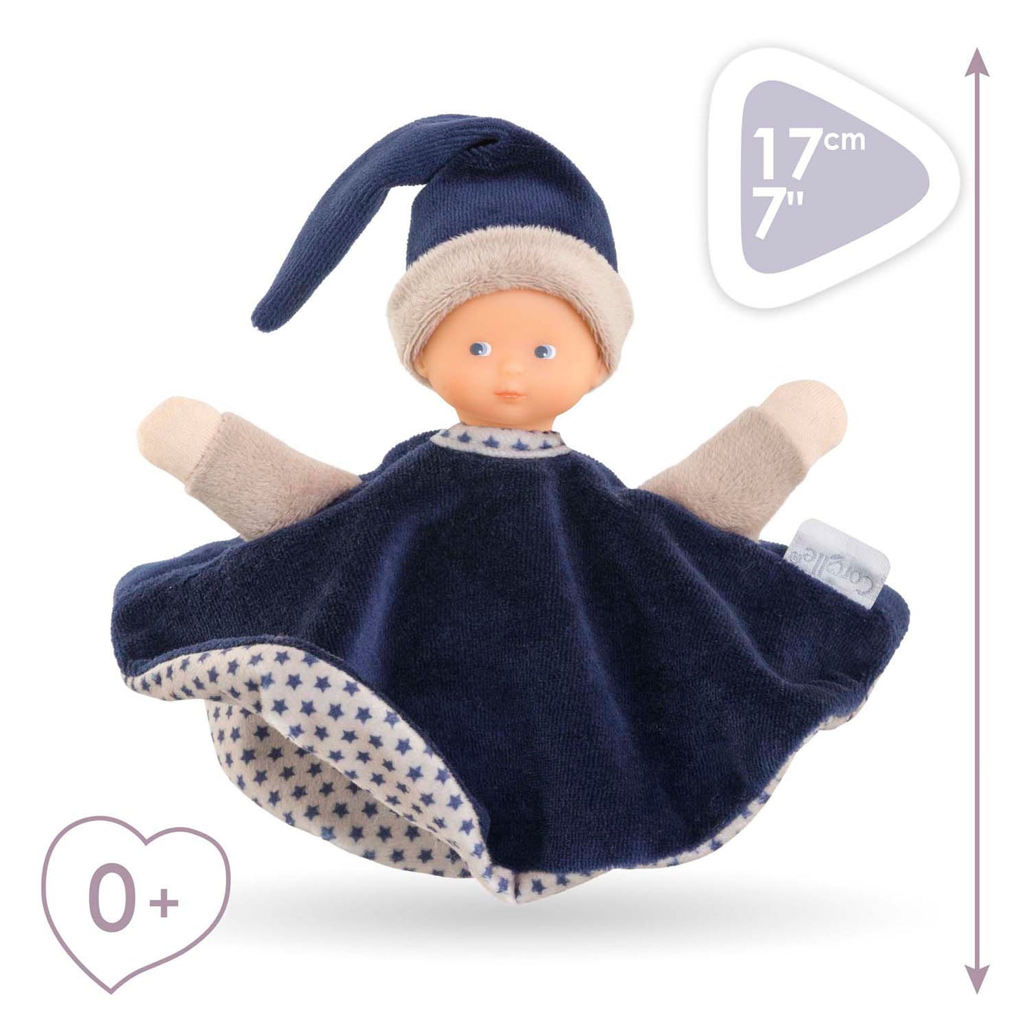 Corolle knuffeldoek - marineblauw babydoekje 17cm - zacht speelgoed.