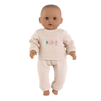 Corolle poppen trainingspak beige voor babypop 30cm klittenband.