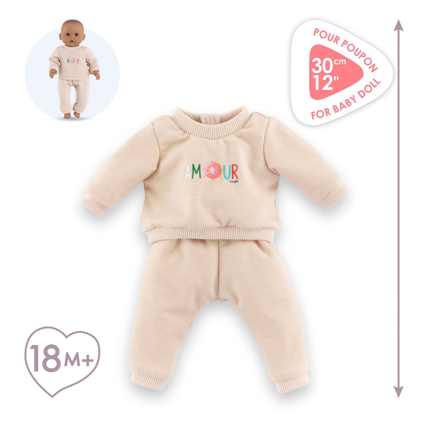 Corolle poppen trainingspak beige voor babypop 30cm klittenband.