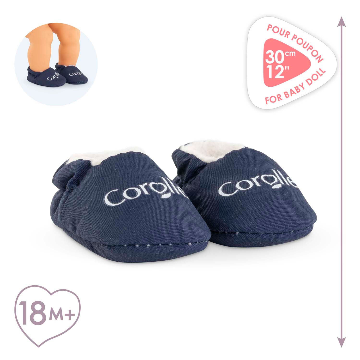 Corolle babypop slippers marineblauw - poppenkleding 30cm.