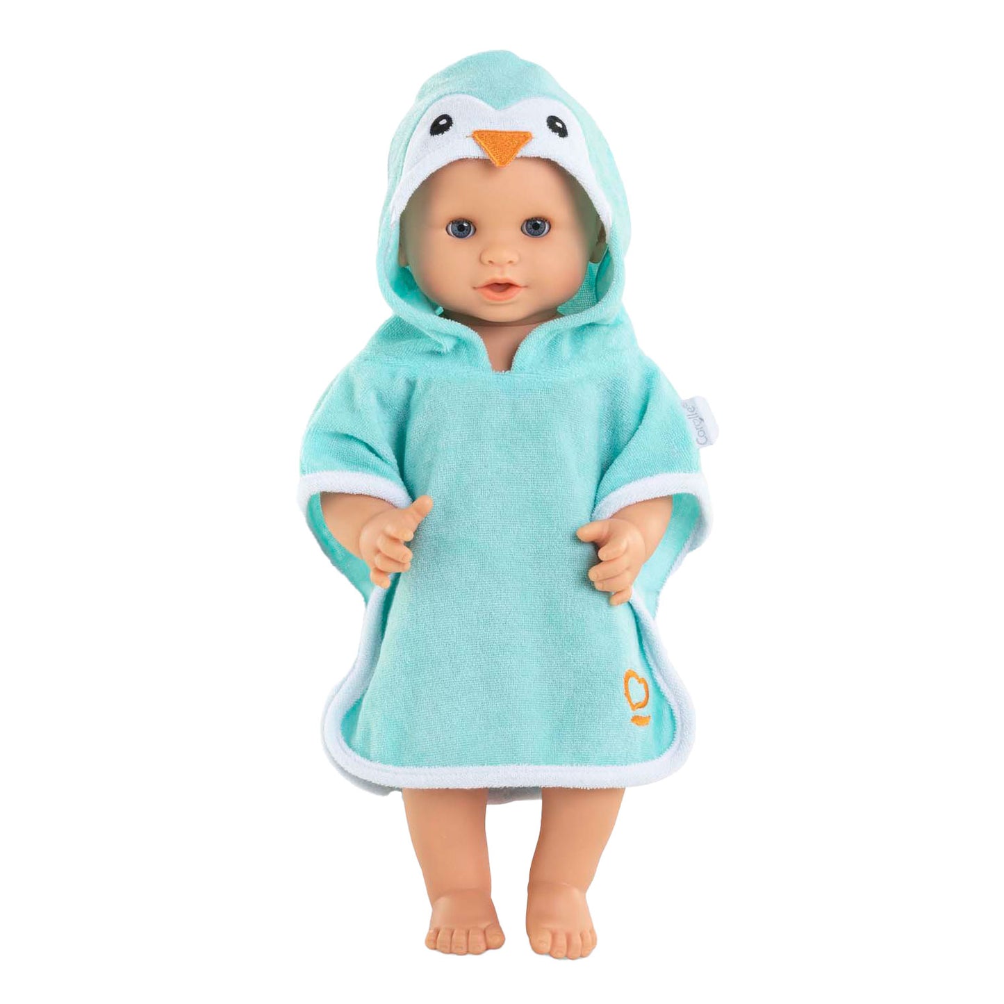 Corolle badcape babypop pinguin 36cm - poppenaccessoire blauw.