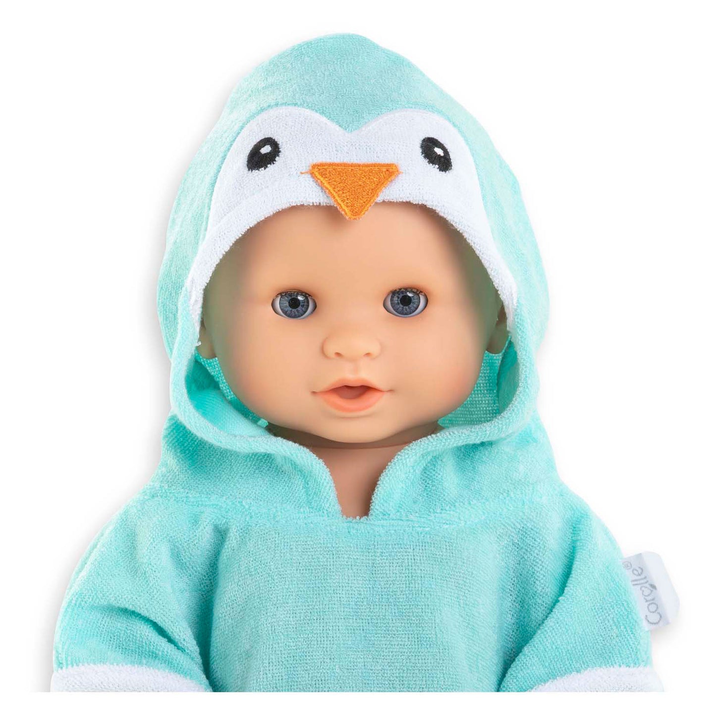 Corolle badcape babypop pinguin 36cm - poppenaccessoire blauw.