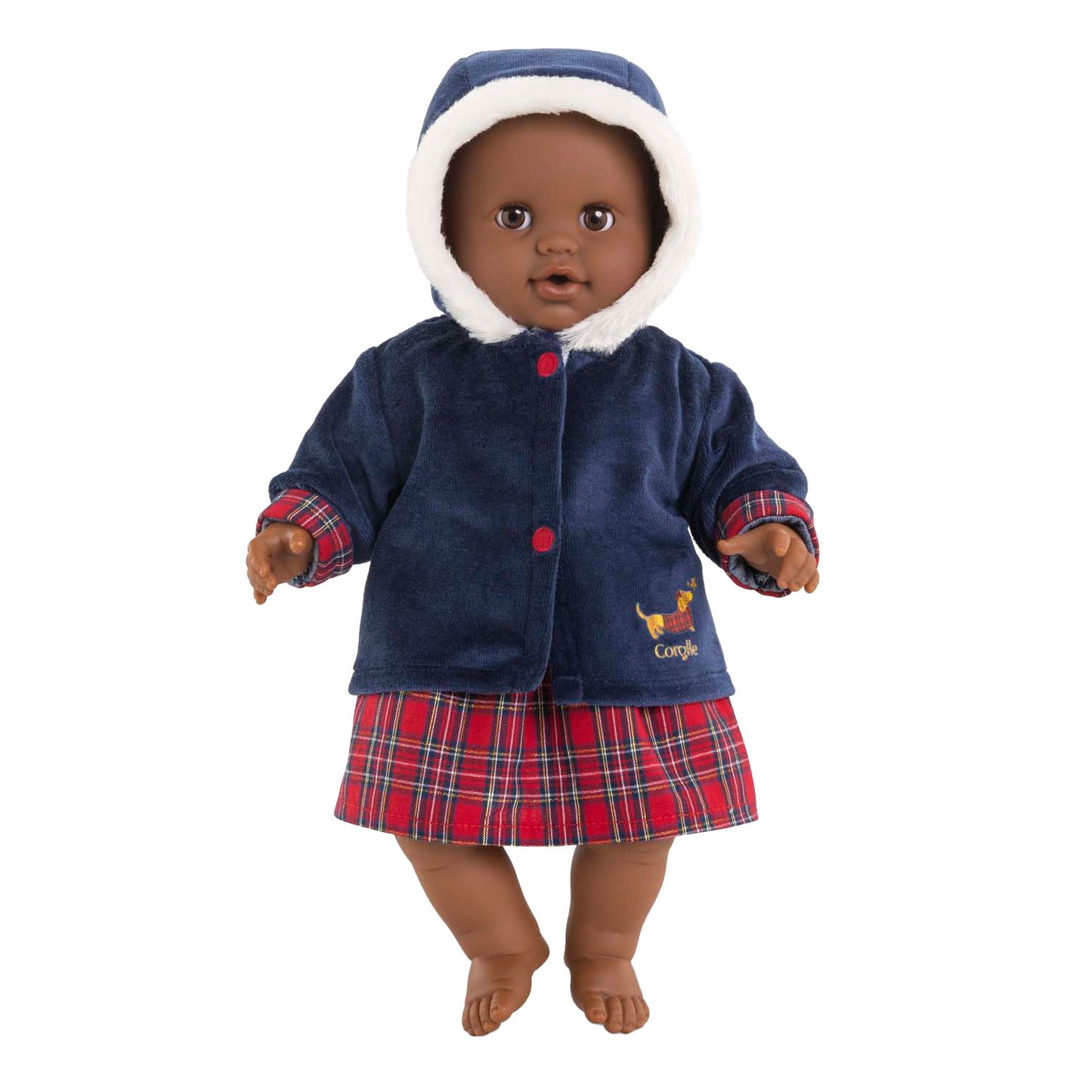 Corolle babypop winterjas - donkerblauw, bontkraag, 36cm poppen.