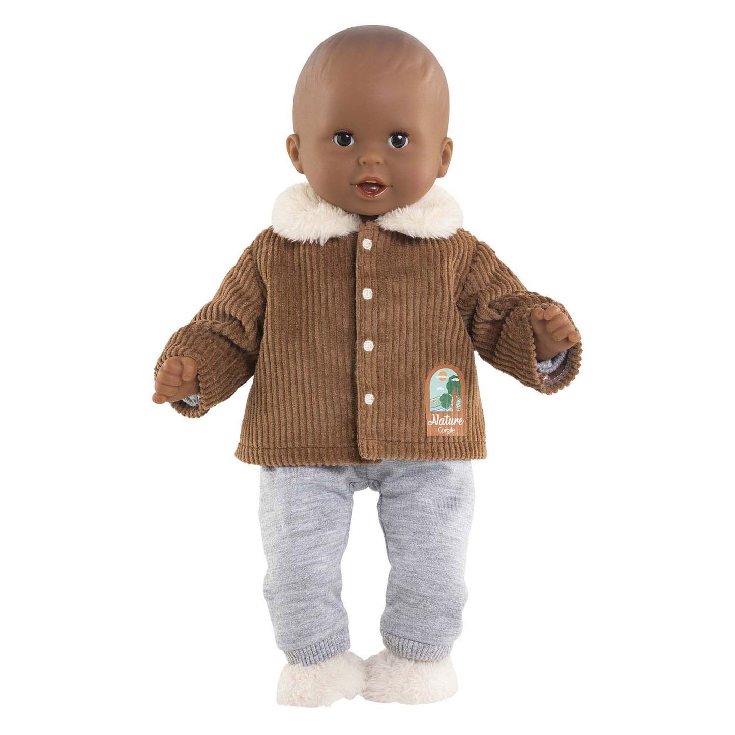 Corolle poppenjasje velours kleine ontdekker 30cm bruin fleece.