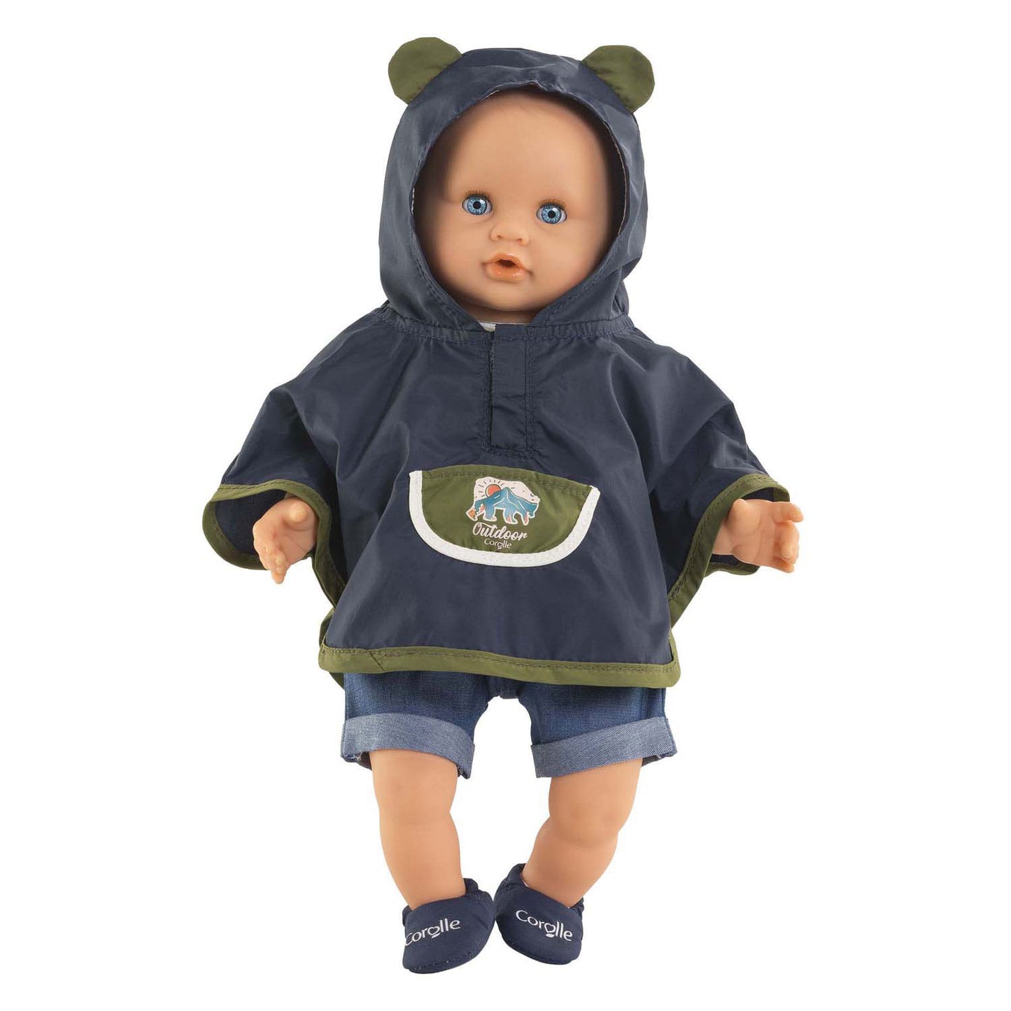 Corolle regenponcho poppenkostuum kleine ontdekker 30cm blauw.