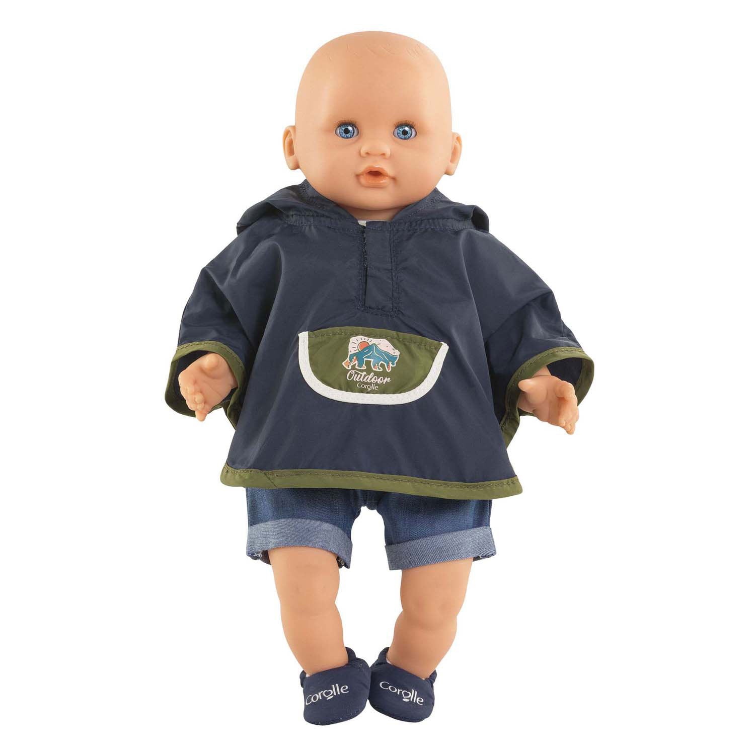 Corolle regenponcho poppenkostuum kleine ontdekker 30cm blauw.