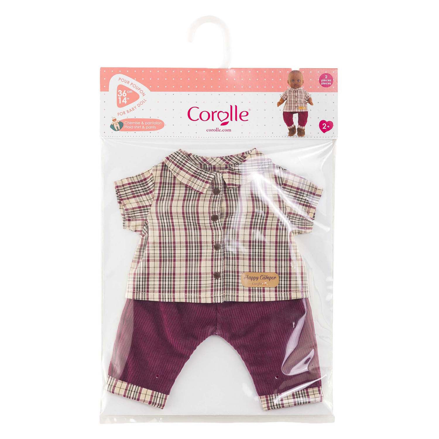Corolle geruit shirt met broek kleine ontdekker - 36cm