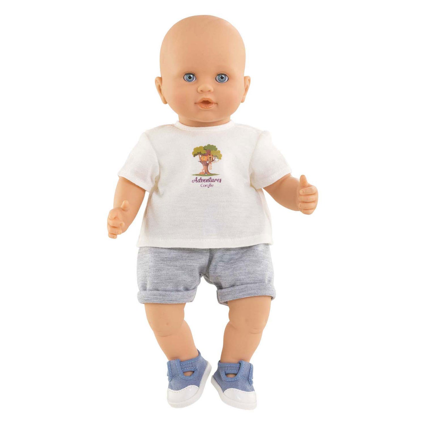Corolle poppenoutfit t-shirt en korte broek babypop 36cm grijs.