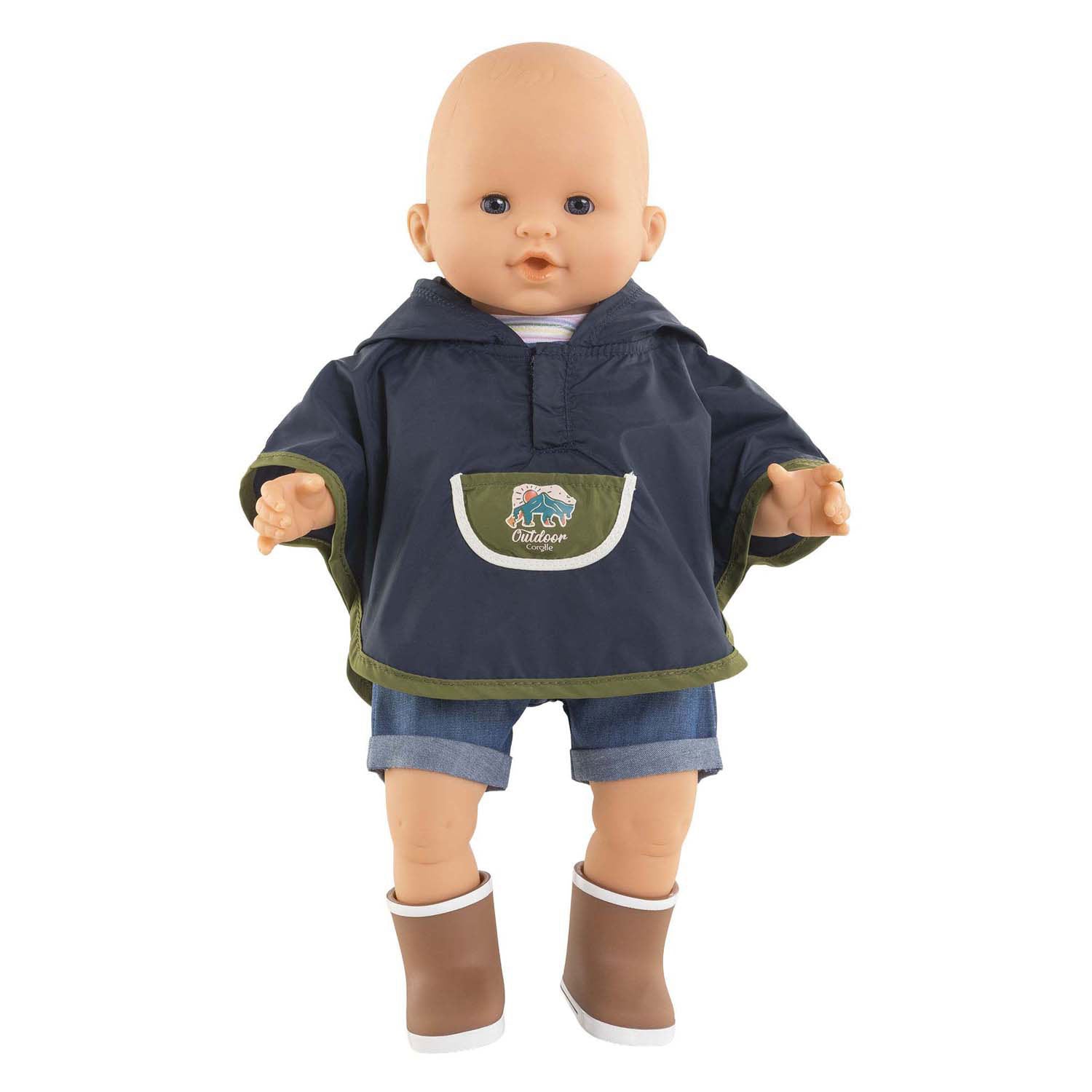 Corolle regenponcho poppenkostuum 36cm met capuchon en berenoortjes.