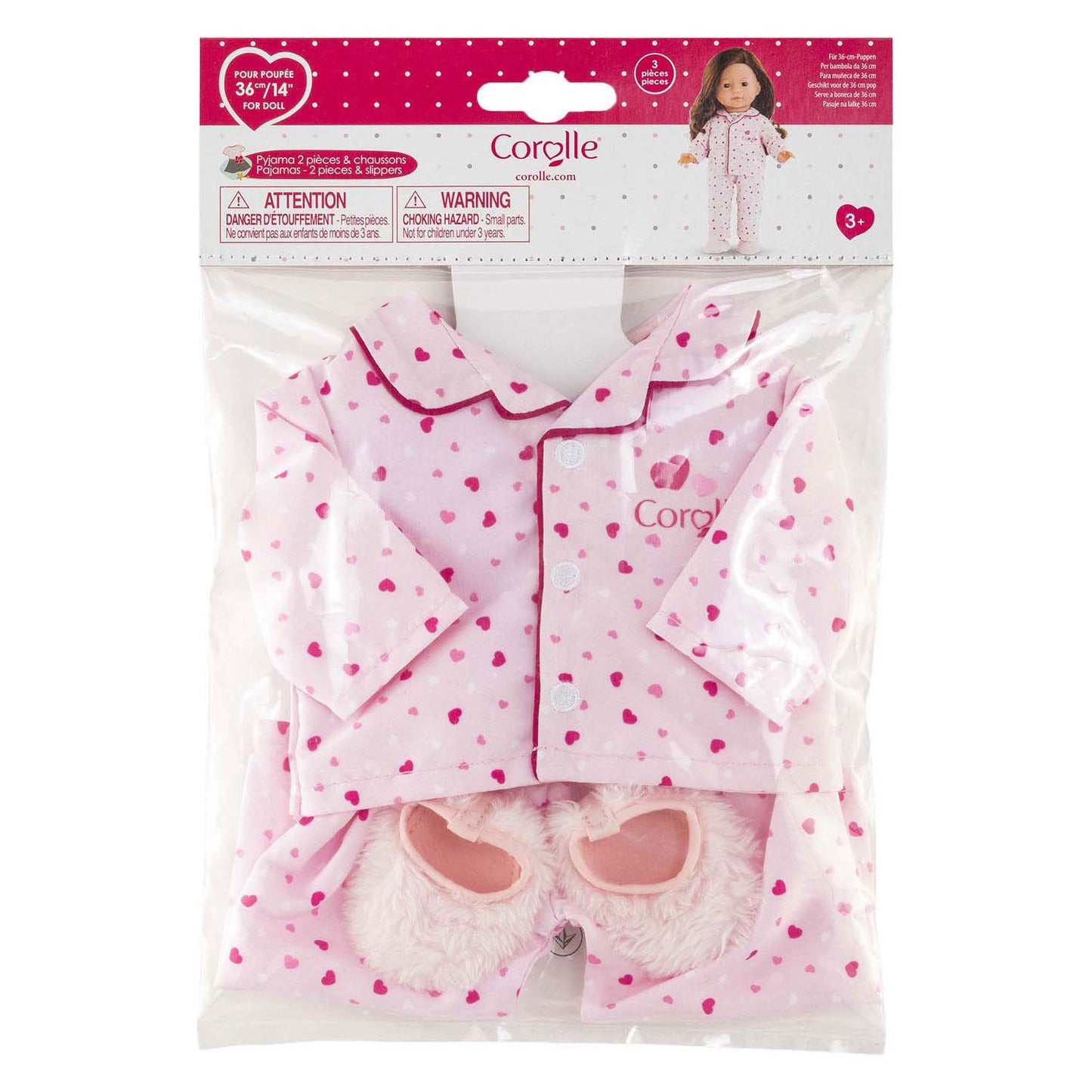 Corolle ma poppenpyjama en slofjes - hartjes - 36cm