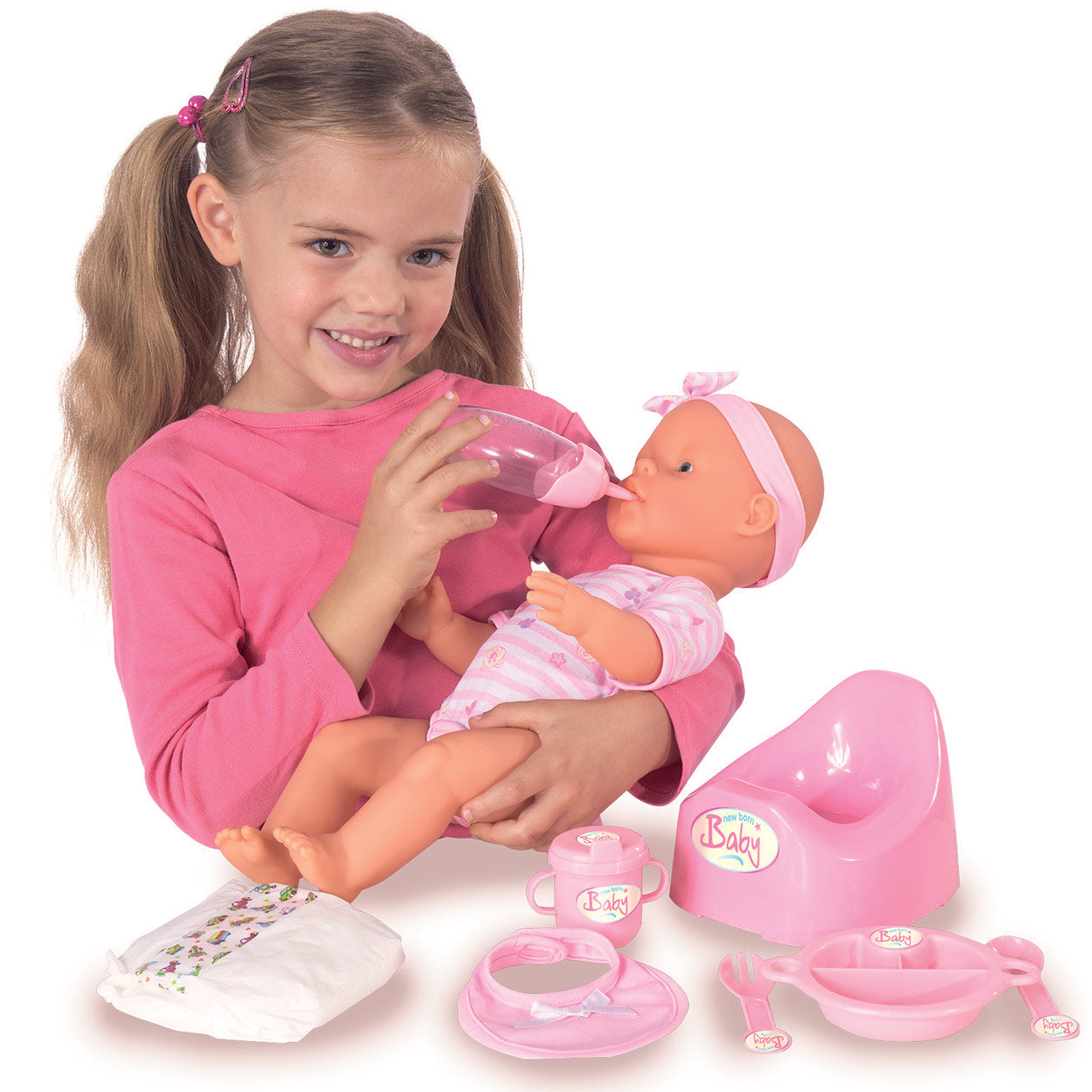 Simba - new born baby - babypop - 43 cm - slapende ogen - roze - drink en plasfunctie - babypop