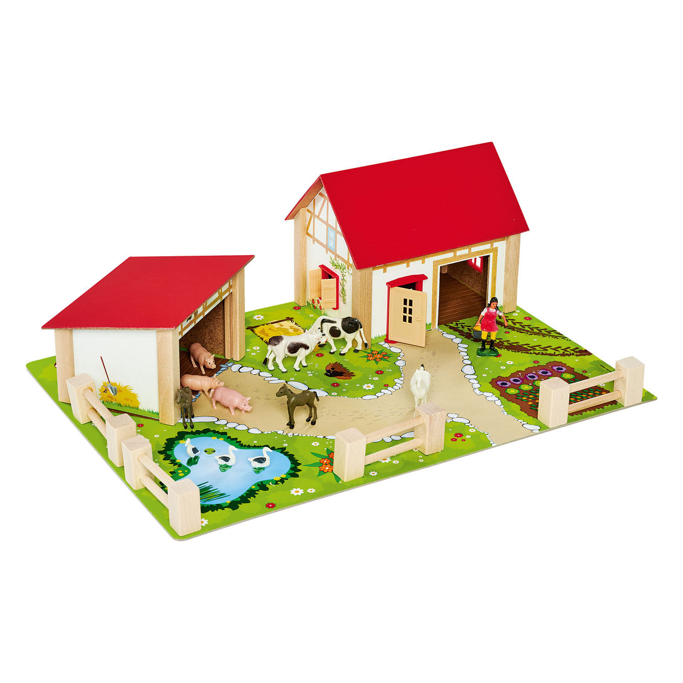 Eichhorn houten boerderij met accessoires, 20dlg.