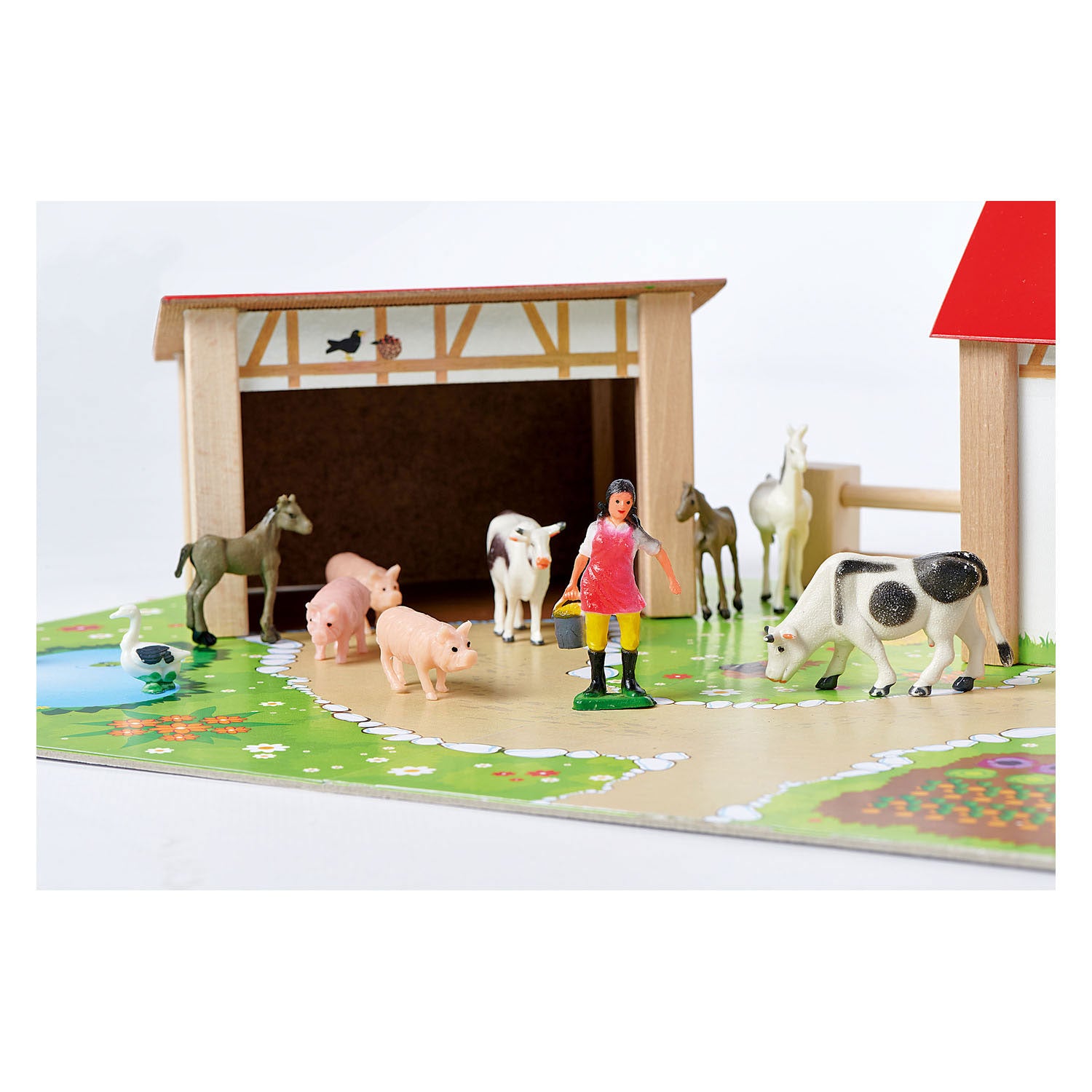 Eichhorn houten boerderij met accessoires, 20dlg.