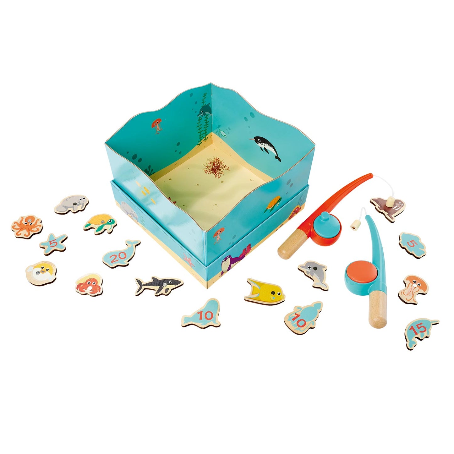 Simba houten visspel educatief speelgoed aquarium magneet hengel 19-delig.