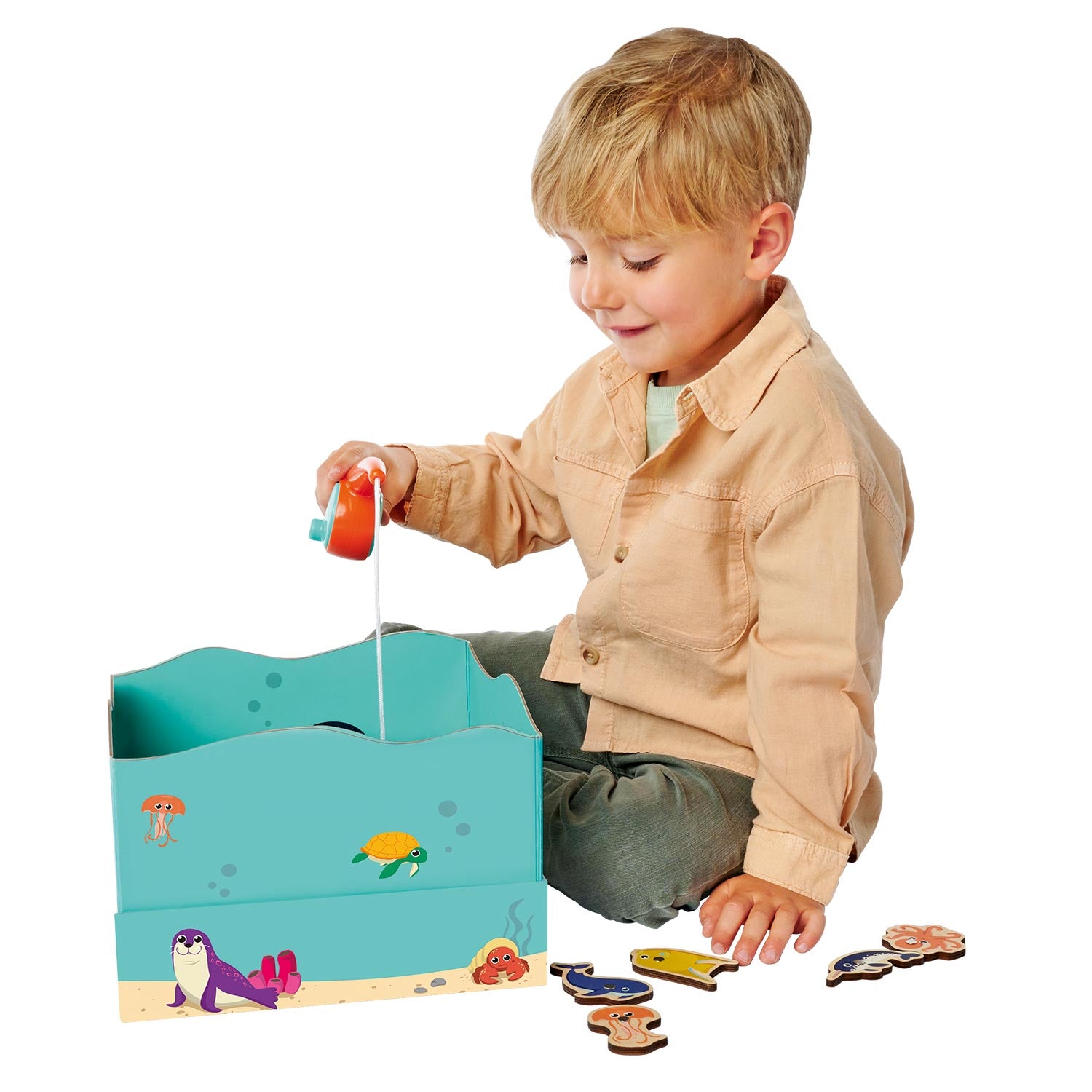 Simba houten visspel educatief speelgoed aquarium magneet hengel 19-delig.