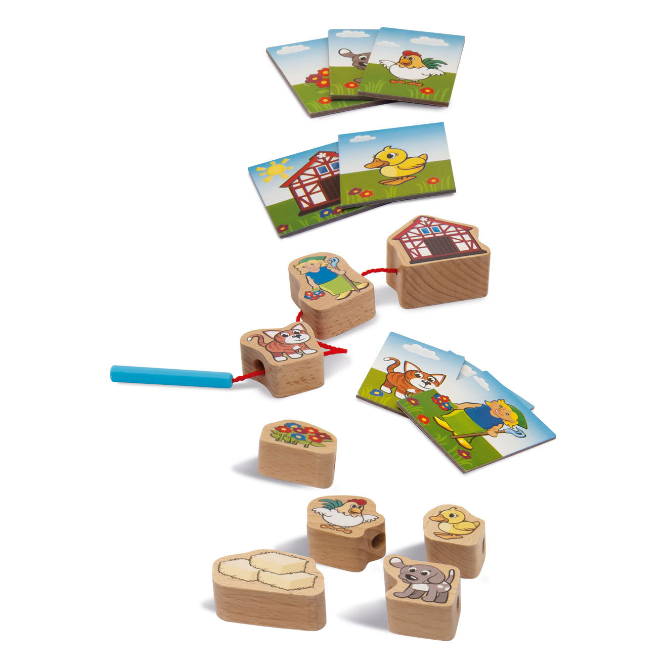 Janod houten rijgspel educatief speelgoed 13-delig multi kleuren.