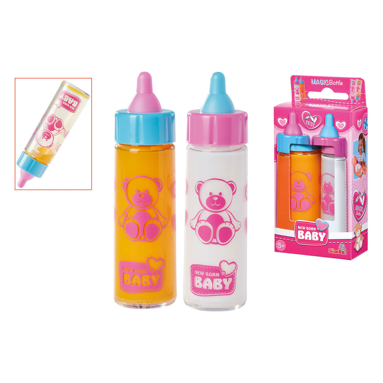 Simba - new born baby - 2 magische baby flesjes - jus en melk - 12 cm - vanaf 3 jaar