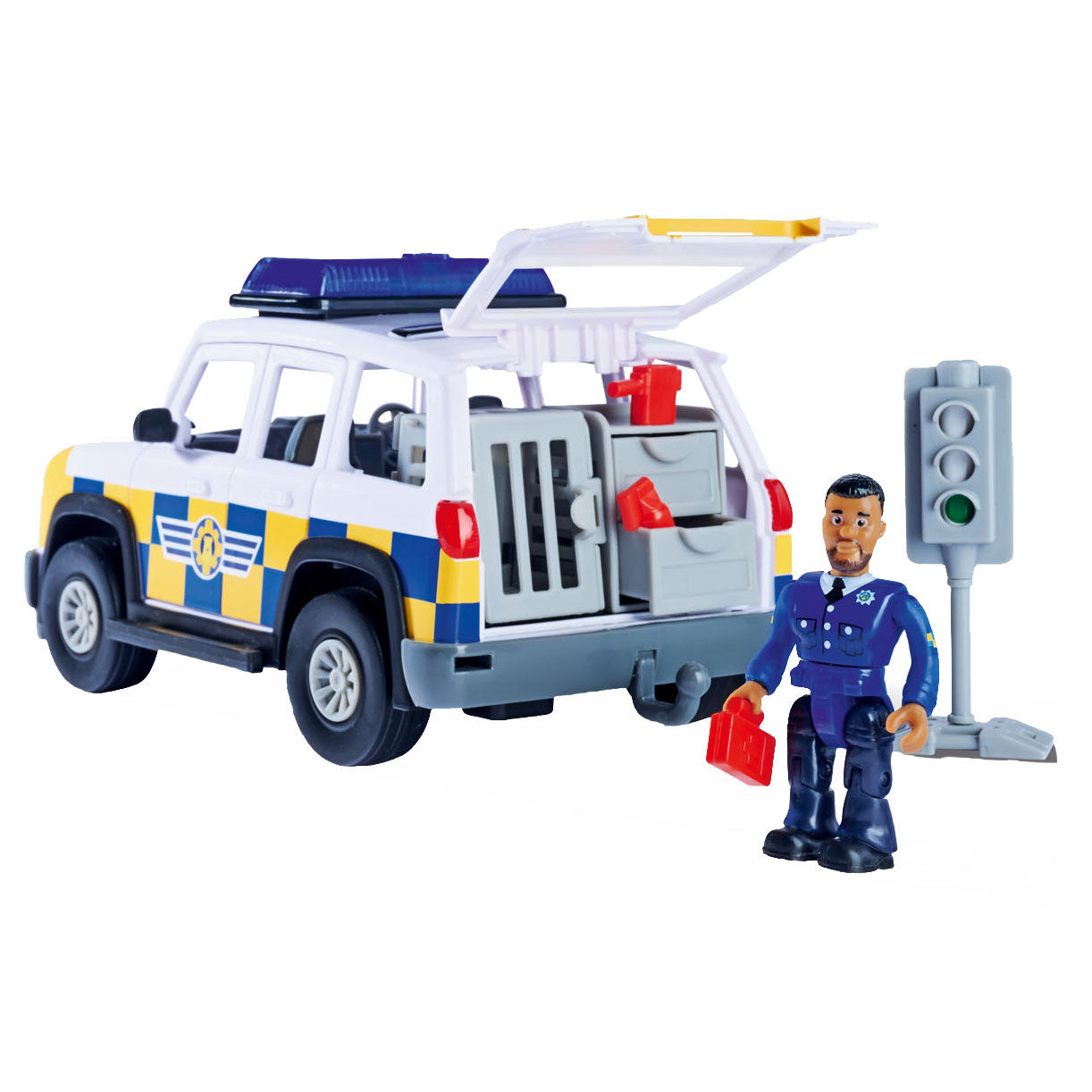 Simba brandweerman sam politieauto speelgoed met speelfiguur malcolm.