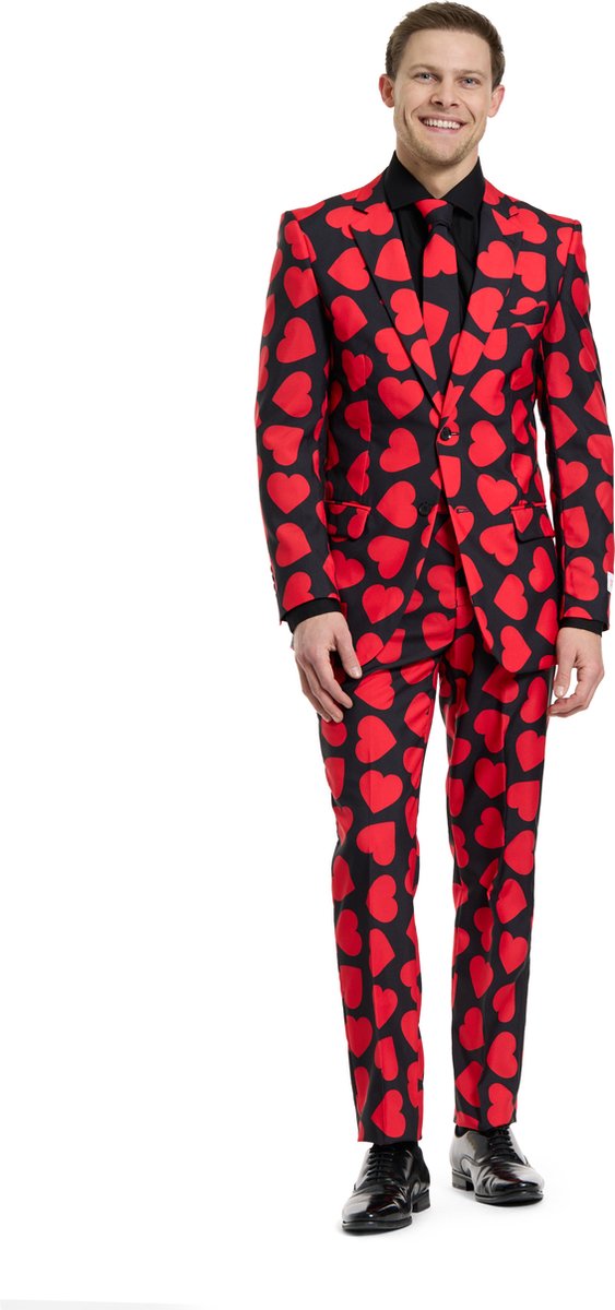 Opposuits king of hearts - mannen kostuum - pak - valentijn - rood - carnavalskleding - maat60