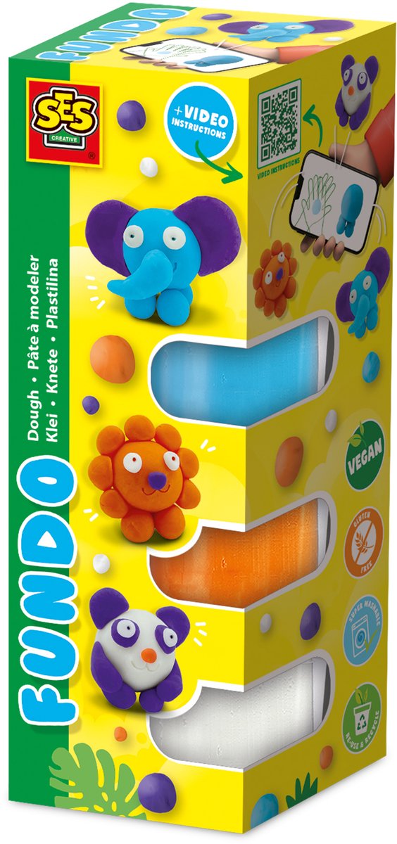 Ses fundo klei - wilde dieren - 4 kleipotjes