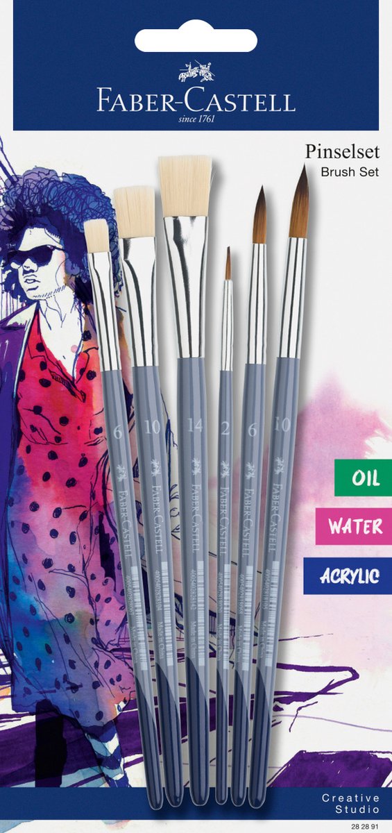 Faber-castell penselenset - plat (6,10,14) - rond (2, 6,10) - fc-282891
