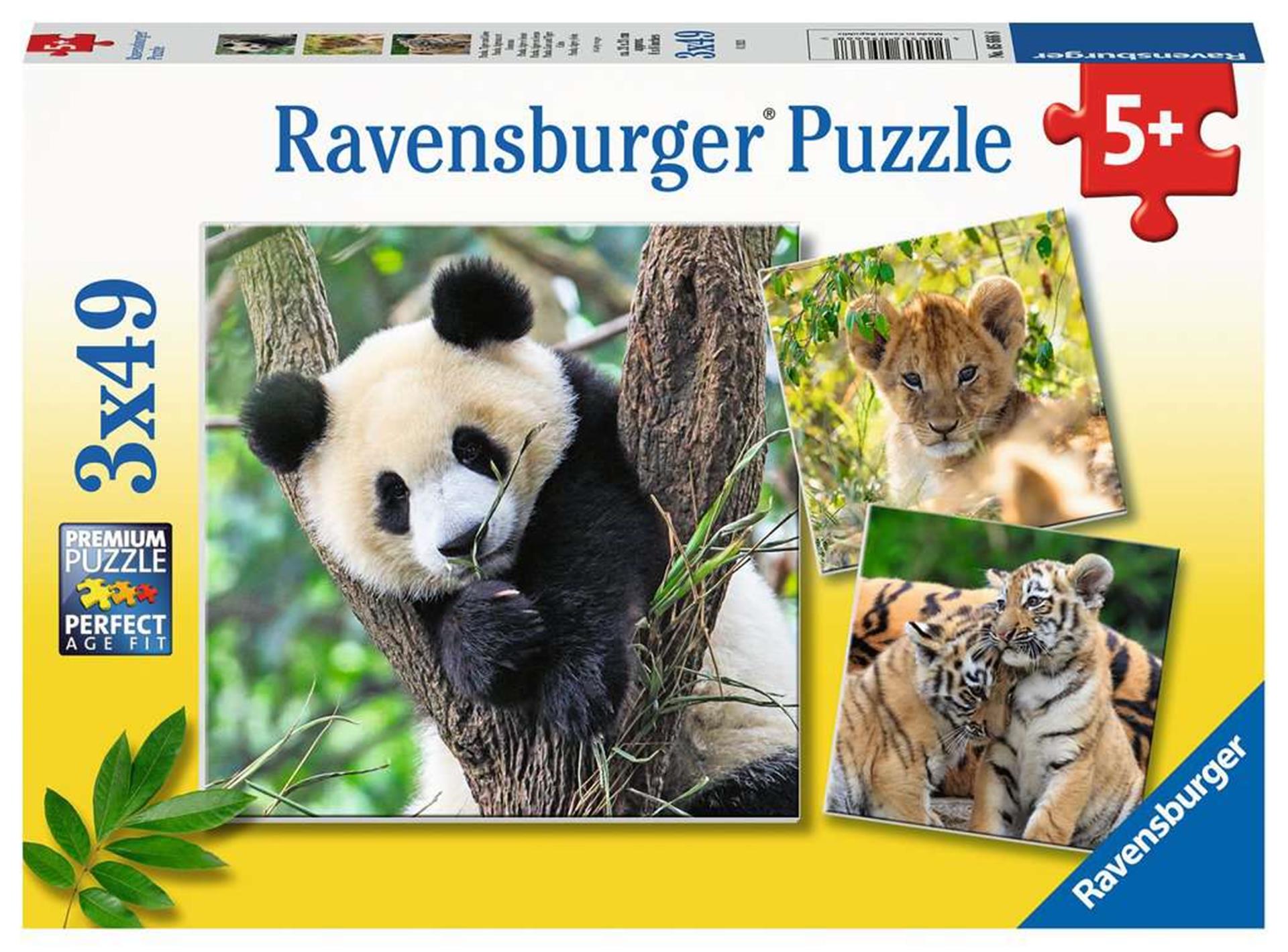 Ravensburger puzzel panda, tijger en leeuw - legpuzzel - 3x49 stukjes