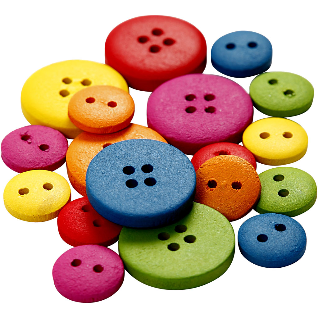 Creotime houten knopen, d: 12-20 mm, kleuren assorti, 2-4 gaten, 360 assorti