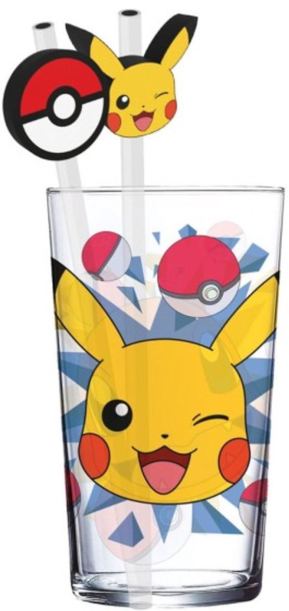 Stor pokemon pikachu glass tumbler met 2 rietjes