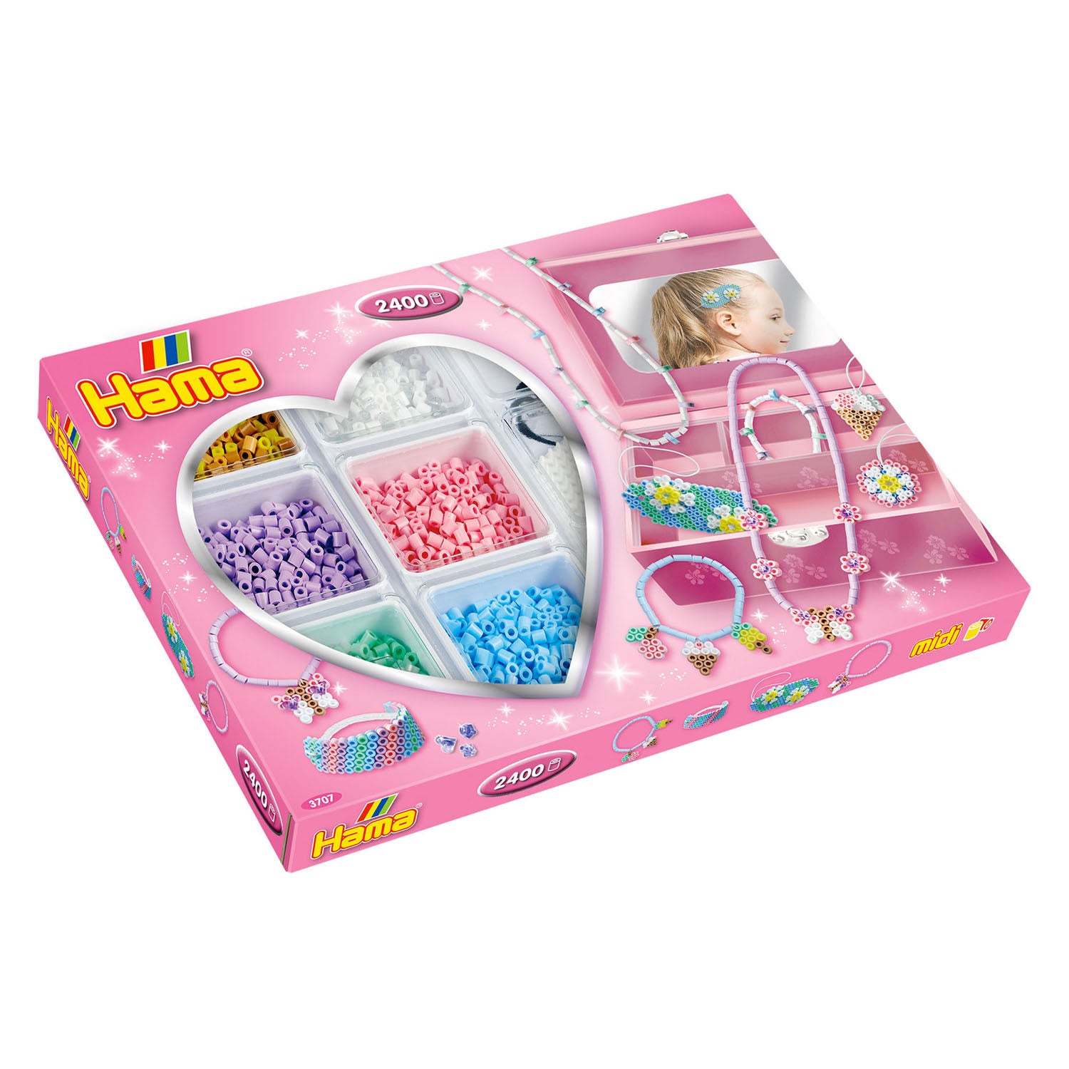 Hama midi strijkkralenset sieraden maken roze , 2400st.