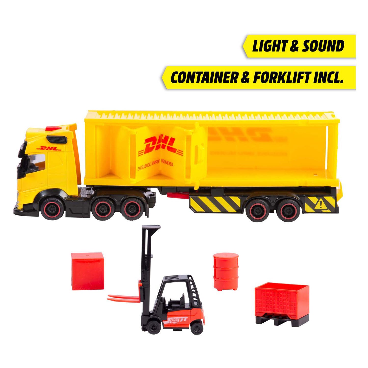 Dickie dhl set met vrachtwagen en vorkheftruck