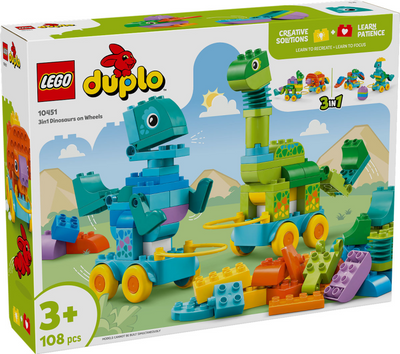 Lego duplo 3-in-1 dinosaurussen op wielen leerzaam speelgoed voor peuters met 6 figuren 10451