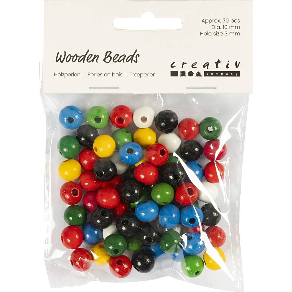 Creativ company houten kralen diverse kleuren, 70st.