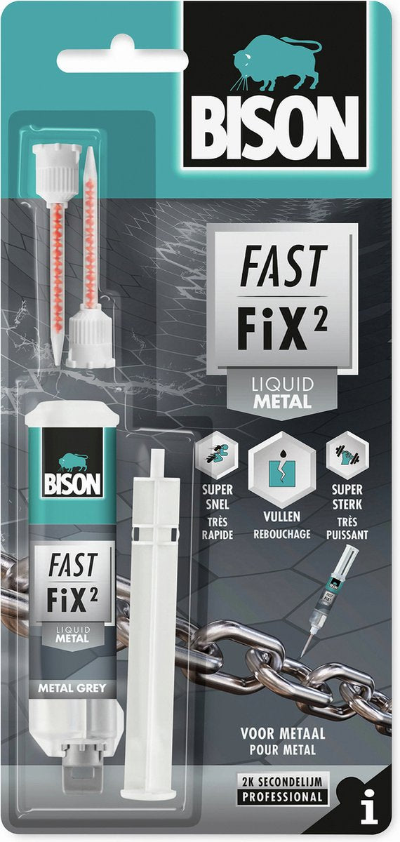 Bison fast fix² vloeibaar metaal 10 g, 2-componentenlijm, metaal, reaparetie, vulcapaciteit tot 5mm