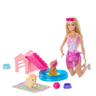 Barbie family puppy pool party