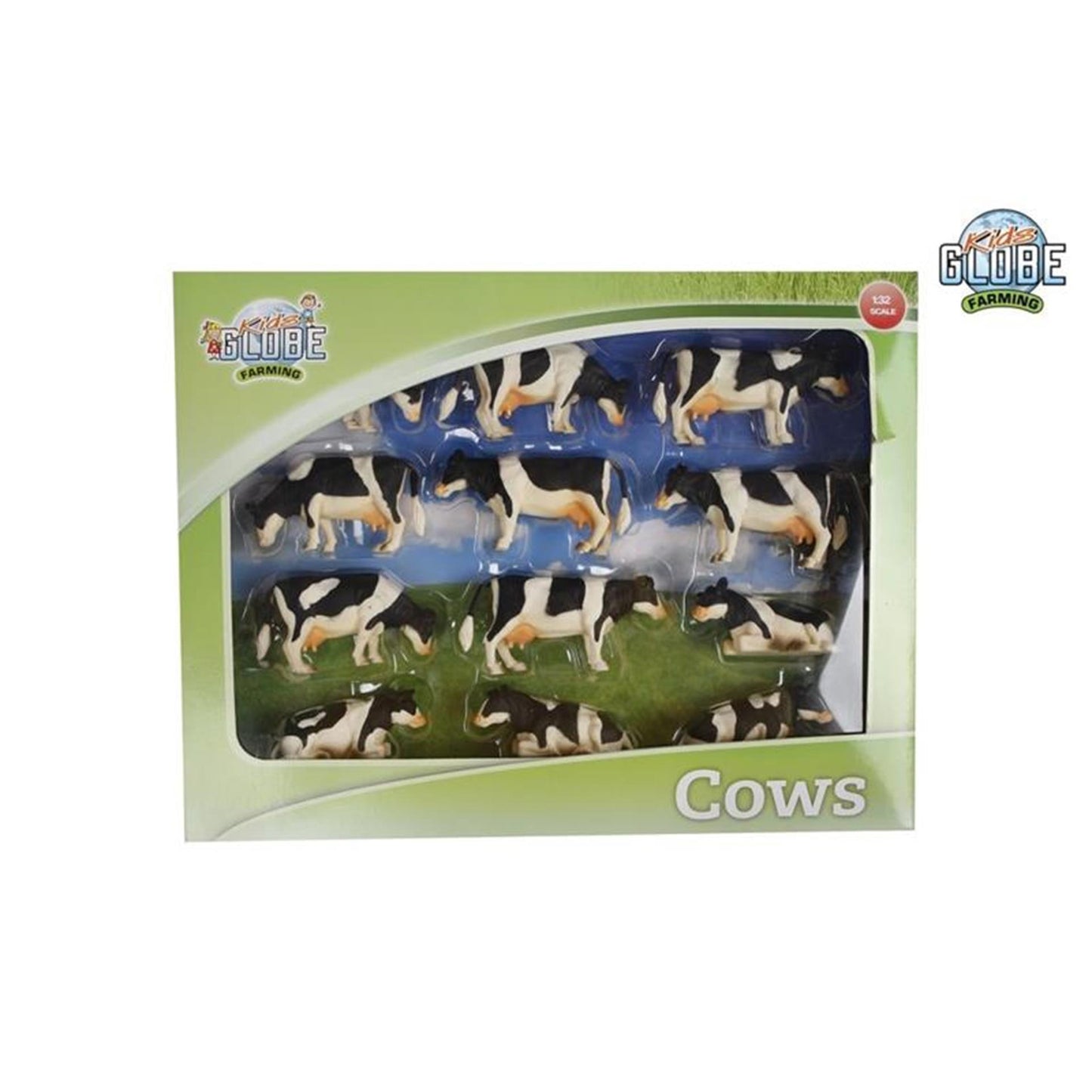 Kids globe koeien zwart wit liggend en staand 12stuks 1:32