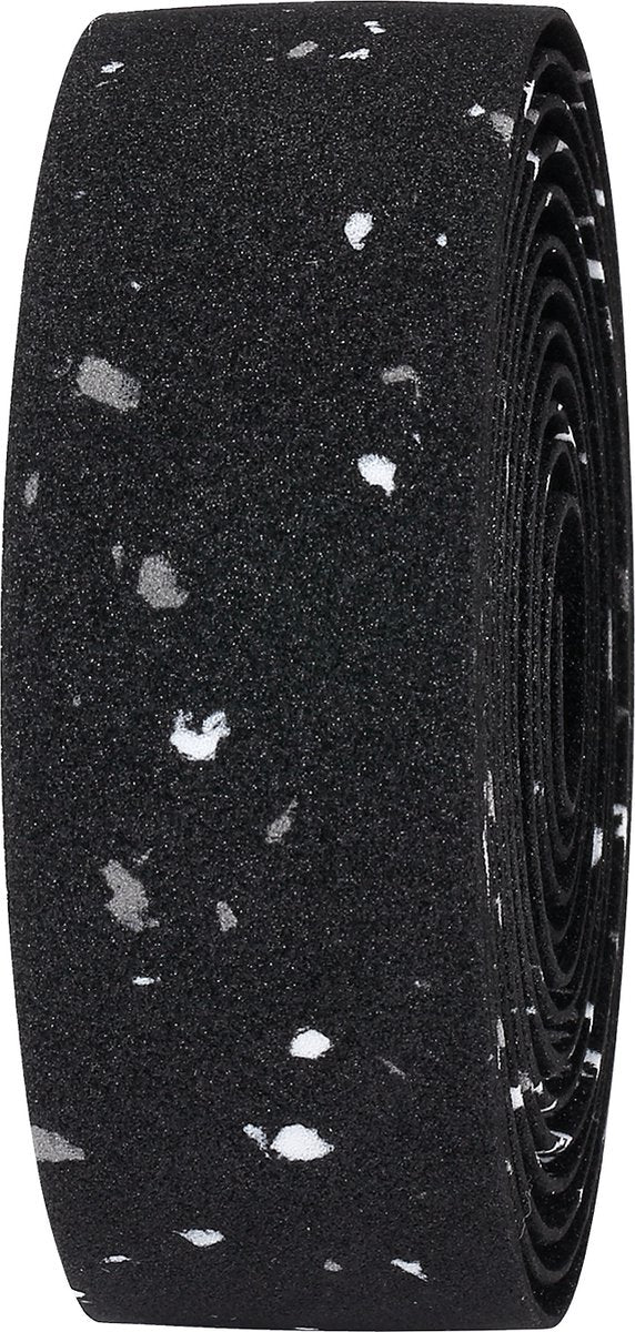 Bbb cycling stuurlint racefiets - zelfklevend stuurtape met stretch materiaal - antislip - lengte: 200cm - dikte: 2mm - inclusief stuurdoppen - zwart gespikkeld eco - raceribbon bht-01eco
