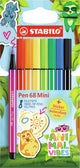 Stabilo pen 68 mini - premium viltstift - animal vibes - etui met 8 kleuren + sticker