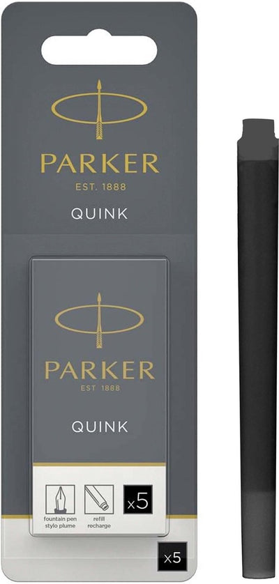 Parker lange vulpen inktpatronen | zwarte quink inkt | 5 vulpenpatronen (blister)